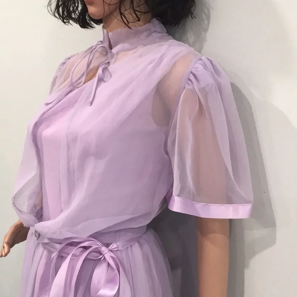 Vintage 70s Lavender Sheer Dress and Jacket